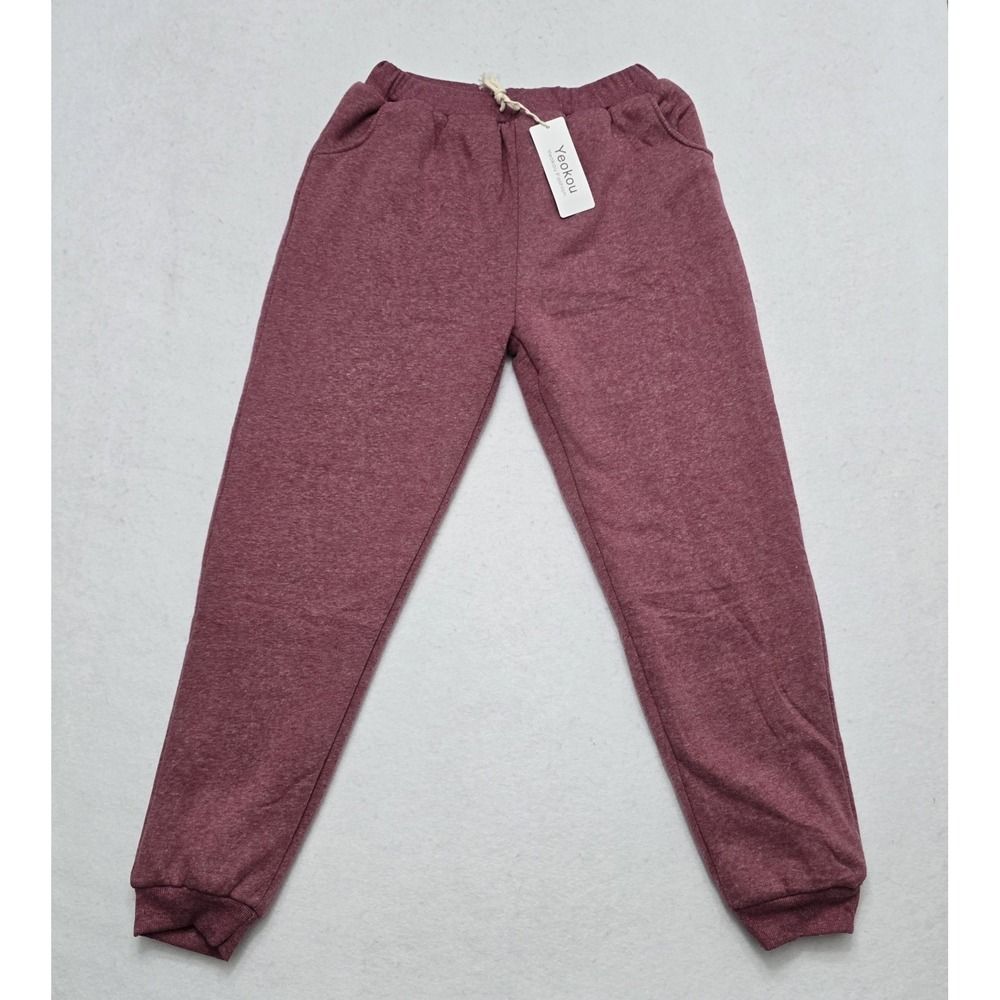Yeokou Womens Sherpa Lined Fleece Sweatpants Burgundy Heather Joggers XL NEW